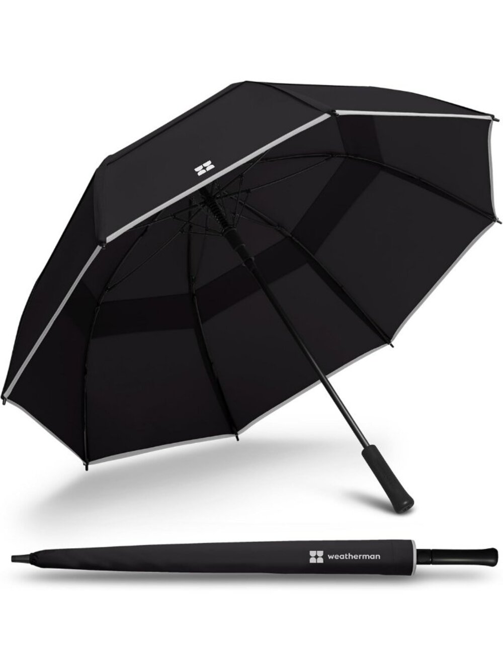 Windproof Stick Umbrella - Resists 55 MPH Winds, Compact & Stylish Black Design